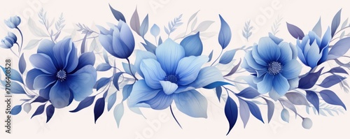 Cobalt blue pastel template of flower designs with leaves and petals