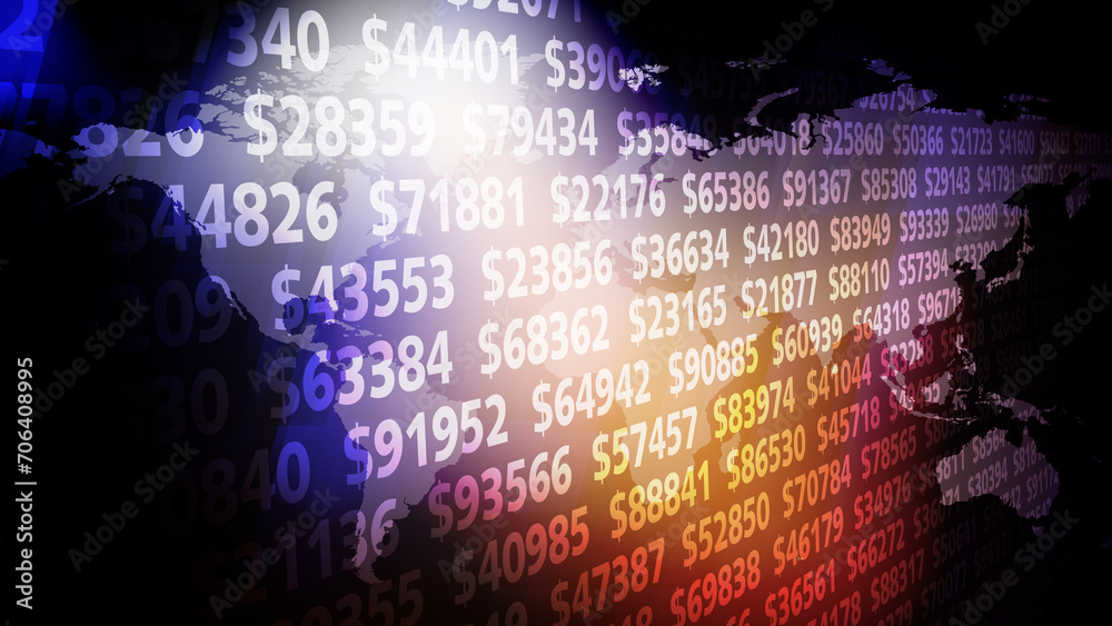 Obraz premium Tax implications of dollars changing in world map with background of dollars money reflecting dynamic nature of finance and digital money