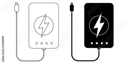 outline silhouette power bank icon set