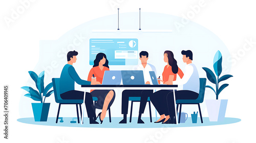 People in a business meeting  flat design style vector illustration  graphics  office  white background
