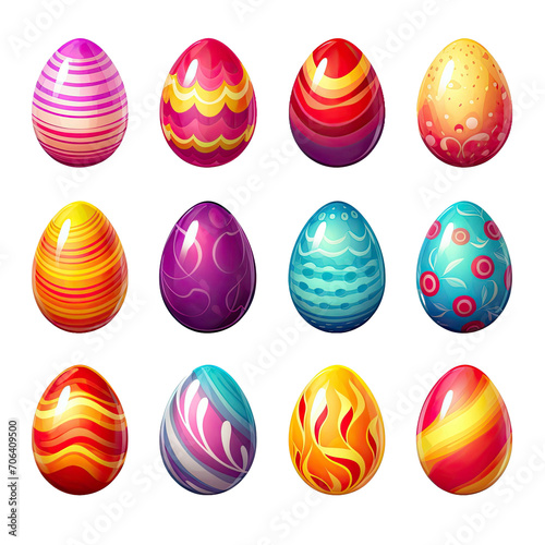 Cute colored easter eggs isolated on transparent background