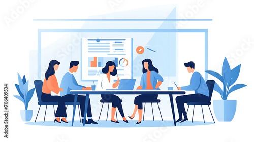 People in a business meeting, flat design style vector illustration, graphics, office, white background photo