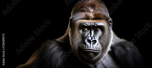 Portrait of a Uganda mountain gorilla, silverback on black background