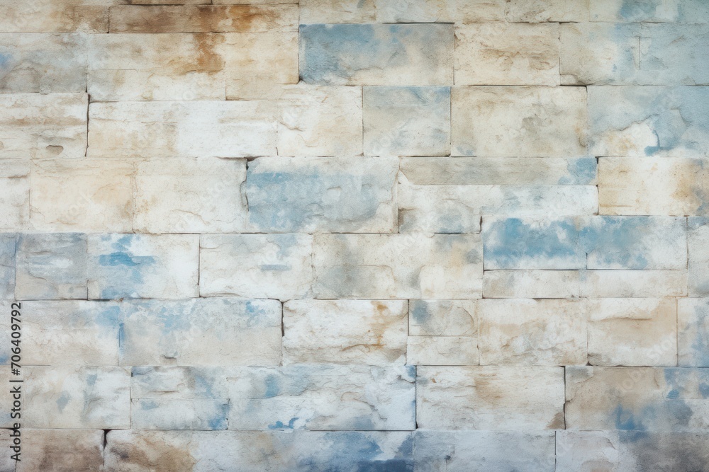 Cream and cerulean brick wall concrete or stone texture