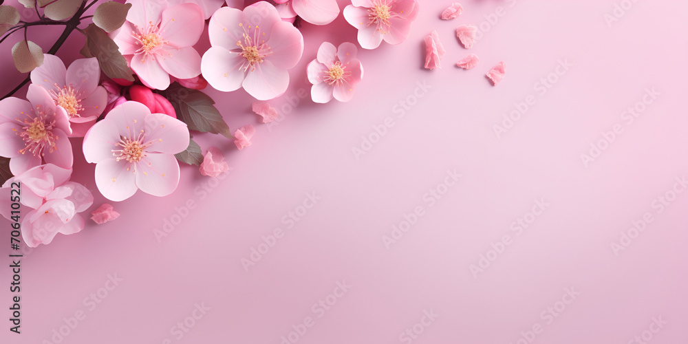 Cherry Blossom Pink Image .Pink cherry blossom on a pink background .
