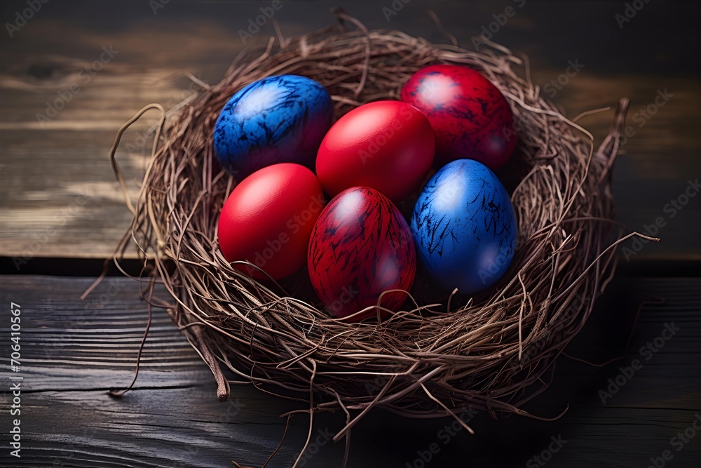 Easter eggs in a basket.