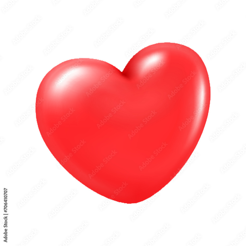 Red shiny heart symbol. Realistic 3D vector illustration, isolated on white background. Ideal for Valentines Day, Mothers Day, wedding, I love you etc.