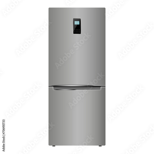 A set of household appliances: microwave oven, washing machine, refrigerator, vacuum cleaner, multi cooker, food processor, blender, iron. Realistic 3D vector, isolated illustration