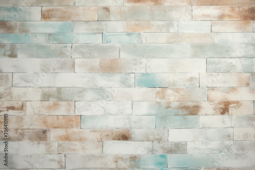 Cream and aqua brick wall concrete or stone texture