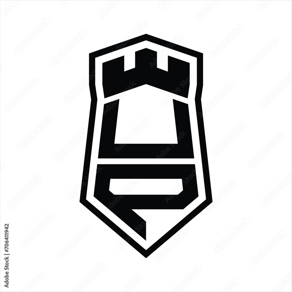 UP Letter Logo monogram hexagon shield shape up and down with crown castle isolated style design UP Letter Logo monogram hexagon shield shape up and down with crown castle isolated style design
