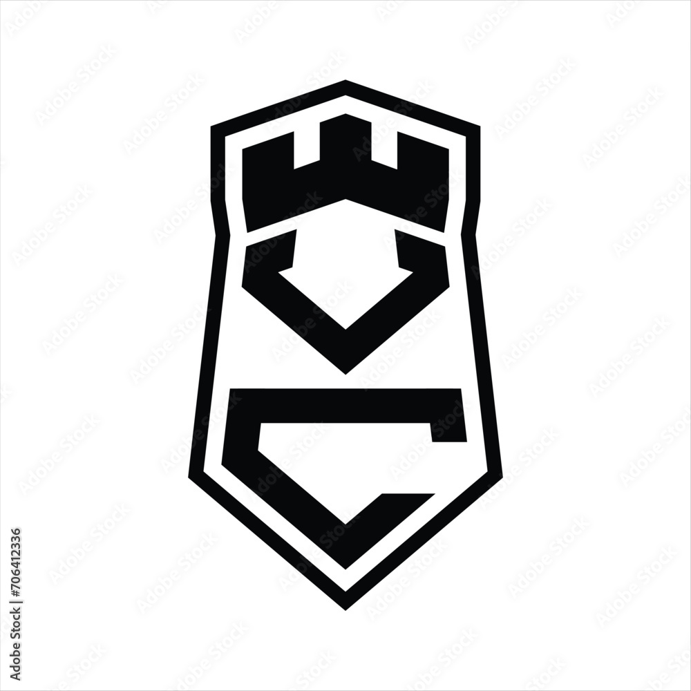 VC Letter Logo monogram hexagon shield shape up and down with crown castle isolated style design VC Letter Logo monogram hexagon shield shape up and down with crown castle isolated style design