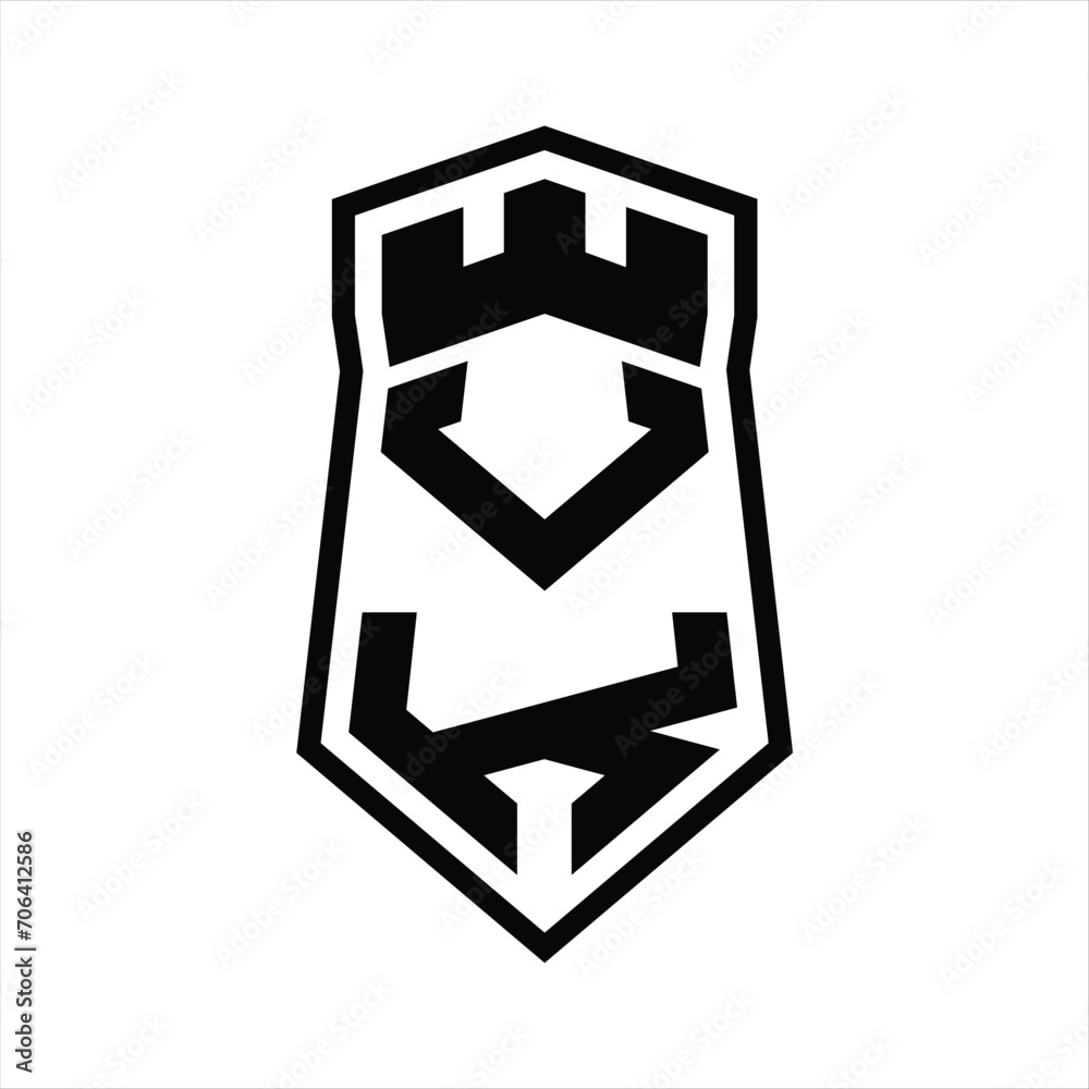 VK Letter Logo monogram hexagon shield shape up and down with crown castle isolated style design VK Letter Logo monogram hexagon shield shape up and down with crown castle isolated style design