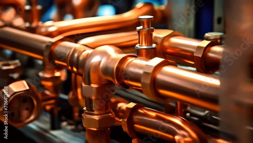 Copper Pipeline Installation in a Heating System, Professional Plumbing Service in a Boiler Room 3d animation photo