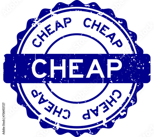 Grunge blue cheap word round rubber seal stamp on white background