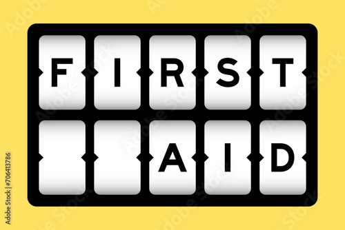 Black color in word first aid on slot banner with yellow color background