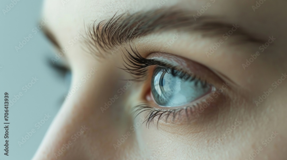 Fototapeta premium A detailed close-up of a woman's mesmerizing blue eye. Perfect for beauty, fashion, or eye care-related projects