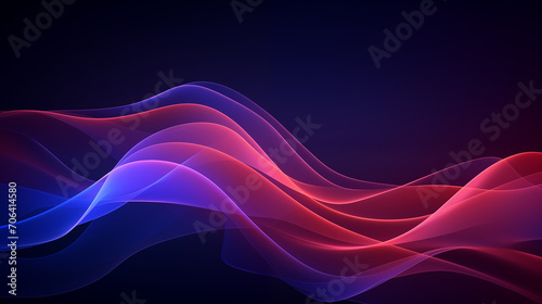 Abstract dark background with wavy neon glowing lines, purple, pink