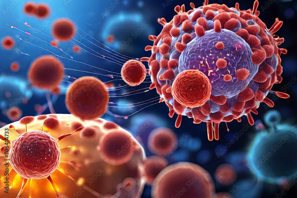 Educational immune system illustration. In-depth view of cells protecting against viruses and bacteria. Informative and engaging stock image.