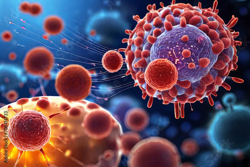 Obraz na płótnie Educational immune system illustration. In-depth view of cells protecting against viruses and bacteria. Informative and engaging stock image. w salonie