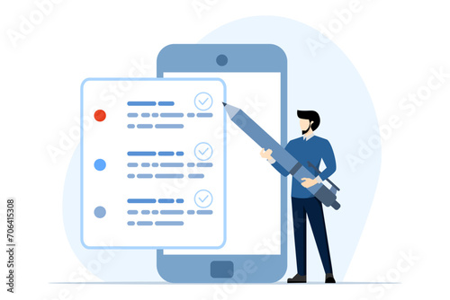 Planning schedule concept. characters make work planning, business and organizational tasks, fill out checklists, make schedules using a calendar. White background flat vector illustration.