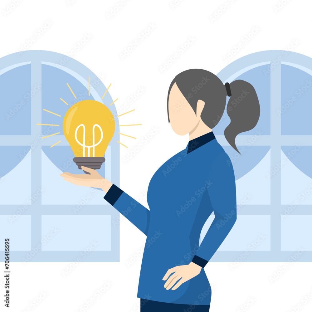 skill or professional concept to solve a problem, businesswoman who got a new idea with a light bulb in her hand. Entrepreneurial thinking idea, solution or strategy planning, career or job. skill or professional concept to solve a problem, businesswoman who got a new idea with a light bulb in her hand. Entrepreneurial thinking idea, solution or strategy planning, career or job.