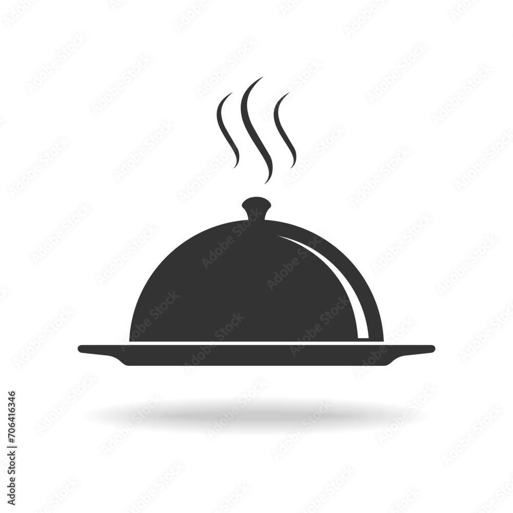 Serving food icon. Hot food serving tray with cover. Sign isolated on white background. Vector illustration Serving food icon. Hot food serving tray with cover. Sign isolated on white background. Vector illustration