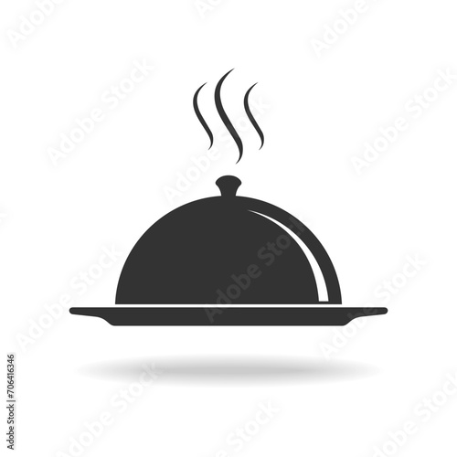 Serving food icon. Hot food serving tray with cover. Sign isolated on white background. Vector illustration