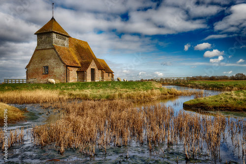 Wall Mural The Church of St Thomas Becket in the lost village of Fairfield, Romney Marsh in Kent England UK