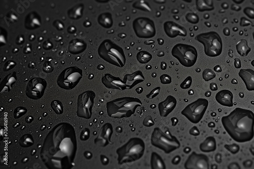 Water drops on a black surface. Abstract background.