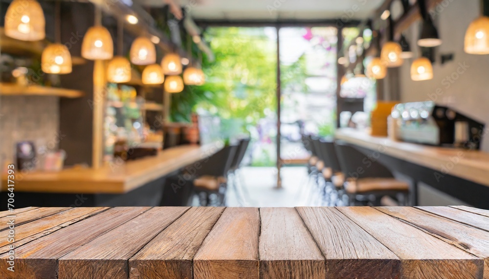 Espresso Expanse: Empty Wooden Table Ready for Product Display in a Coffee Shop Espresso Expanse: Empty Wooden Table Ready for Product Display in a Coffee Shop