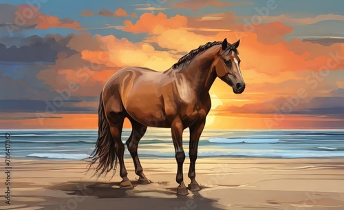 Leonardo Diffusion XL A brown horse standing on top of a sandy © MdMasud