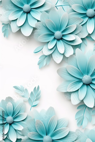 Cyan pastel template of flower designs with leaves and petals