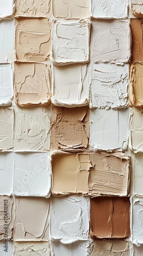 A grid of painted paper paint swatches  light beige and cream