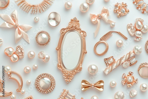 A collection of various jewelry items displayed on a clean white surface. Perfect for showcasing different jewelry designs and styles photo
