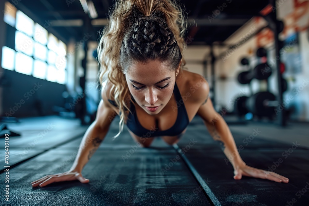 Fototapeta premium strength and agility of female athlete training at the gym