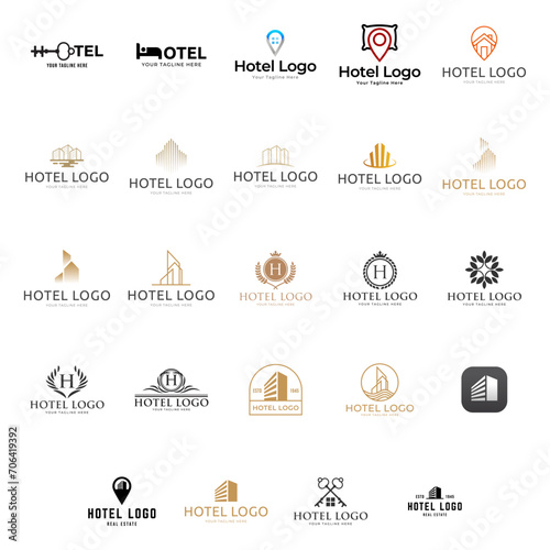 Hotel Logo. Real estate logo set. Vector icon pack.