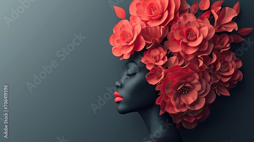 Conceptual 3d illustration, woman and flower head, abstract, acurate details, pride colors © MiguelAngel