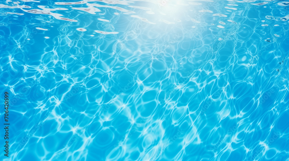 waves on the light water in the pool, Blue water surface with bright ...