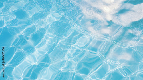 Blue pool water with sun reflections, Blue water surface with bright sun light reflections, water in swimming pool background top view, Ai generated image