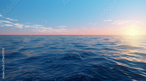 Sunset over sea, Calm sea surface. Seascape in early morning hours under clear skies, Ai generated image 