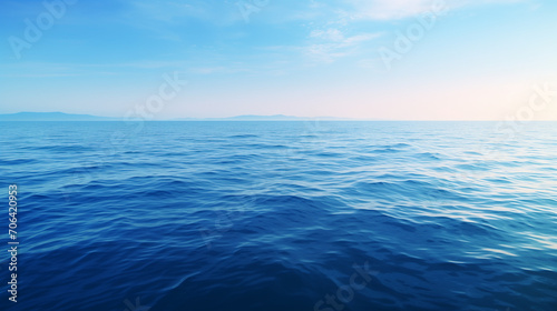 Blue sky and sea, Calm sea surface. Seascape in early morning hours under clear skies, Ai generated image  © PixxStudio