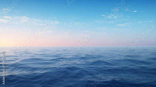 blue sky and sea, Pre-dawn hour on the sea. Gently pink sunset, Calm sea surface. Seascape in early morning hours under clear skies, Ai generated image  © PixxStudio