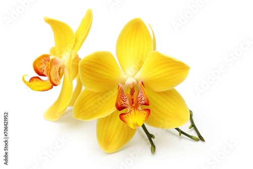 Beautiful yellow orchid flower on white background