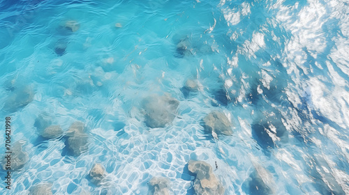 water background, Top view Blue ripped sea water as swimming pool. Crystal clear ocean lagoon bay turquoise blue azure water surface, closeup natural environment. Tropical Mediterranean beach water Ai