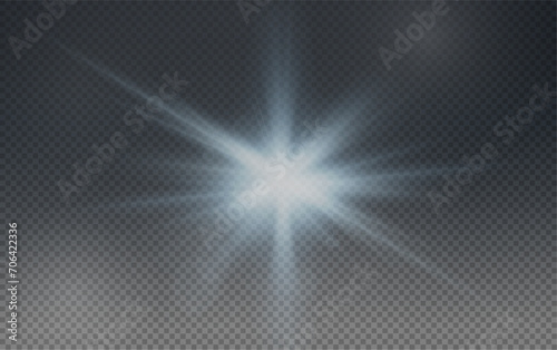 Set of realistic vector blue stars png. Set of vector suns png. Blue flares with highlights. 
