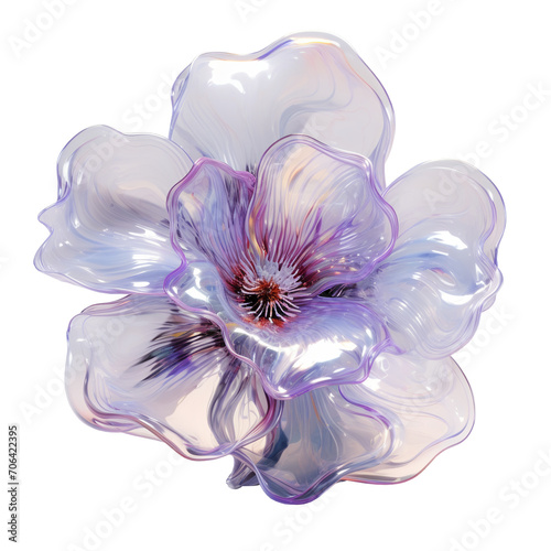 holographic abstract flower in blue and pink colors. Beautiful glass flower. 3D illustration of a flower made of crystal glass. transparent background