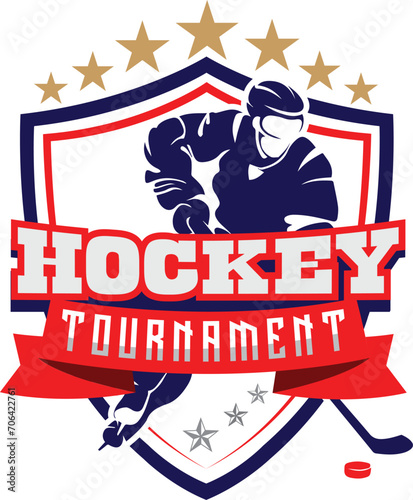 Hockey Player Shield with star  Emblem Badge logo design vector inspiration, hockey badge, logo, emblem template