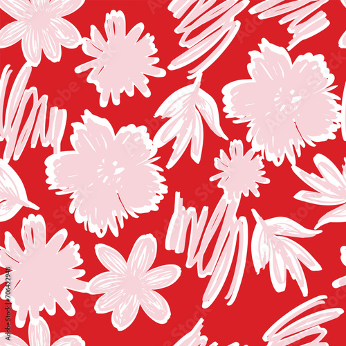 Abstract Florals Creative Pattern. Bold Big Flowers. Pop Art Botanical Background in vector