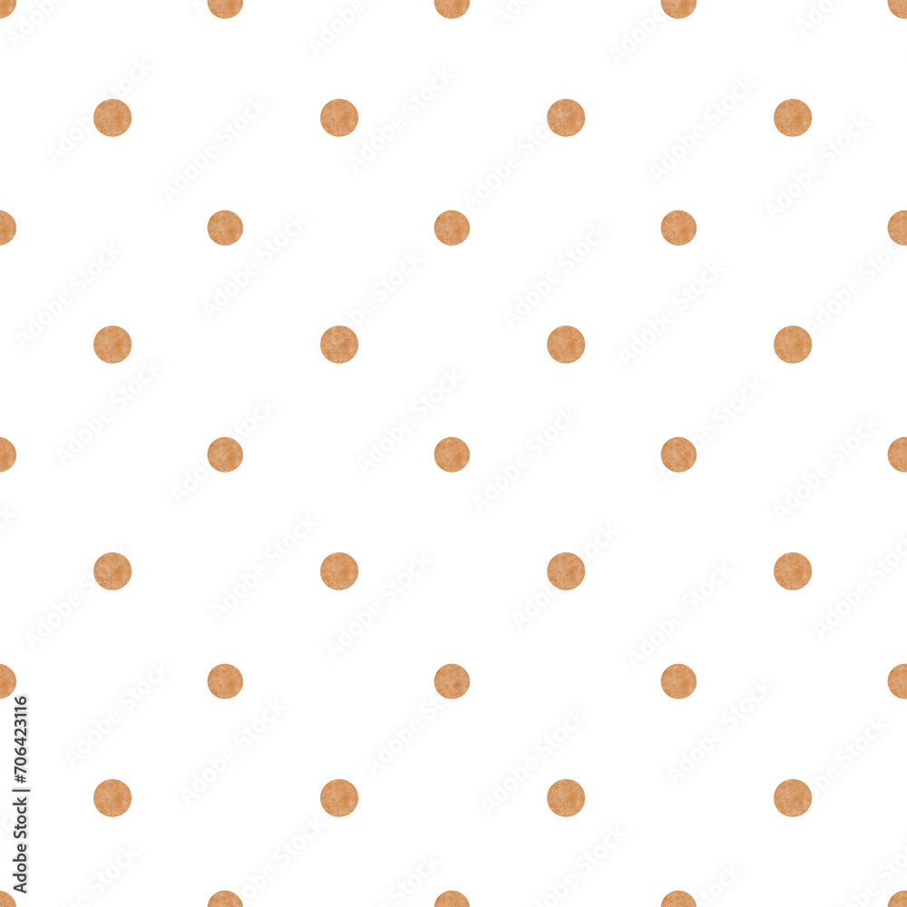 Watercolor seamless pattern of brown dots on a white background. Simple drops, brush strokes in the shape of a circle. Handmade dotted background pattern in minimalism and boho style. For printing on Watercolor seamless pattern of brown dots on a white background. Simple drops, brush strokes in the shape of a circle. Handmade dotted background pattern in minimalism and boho style. For printing on