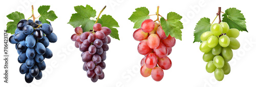 Set of grapes of different varieties on a white background